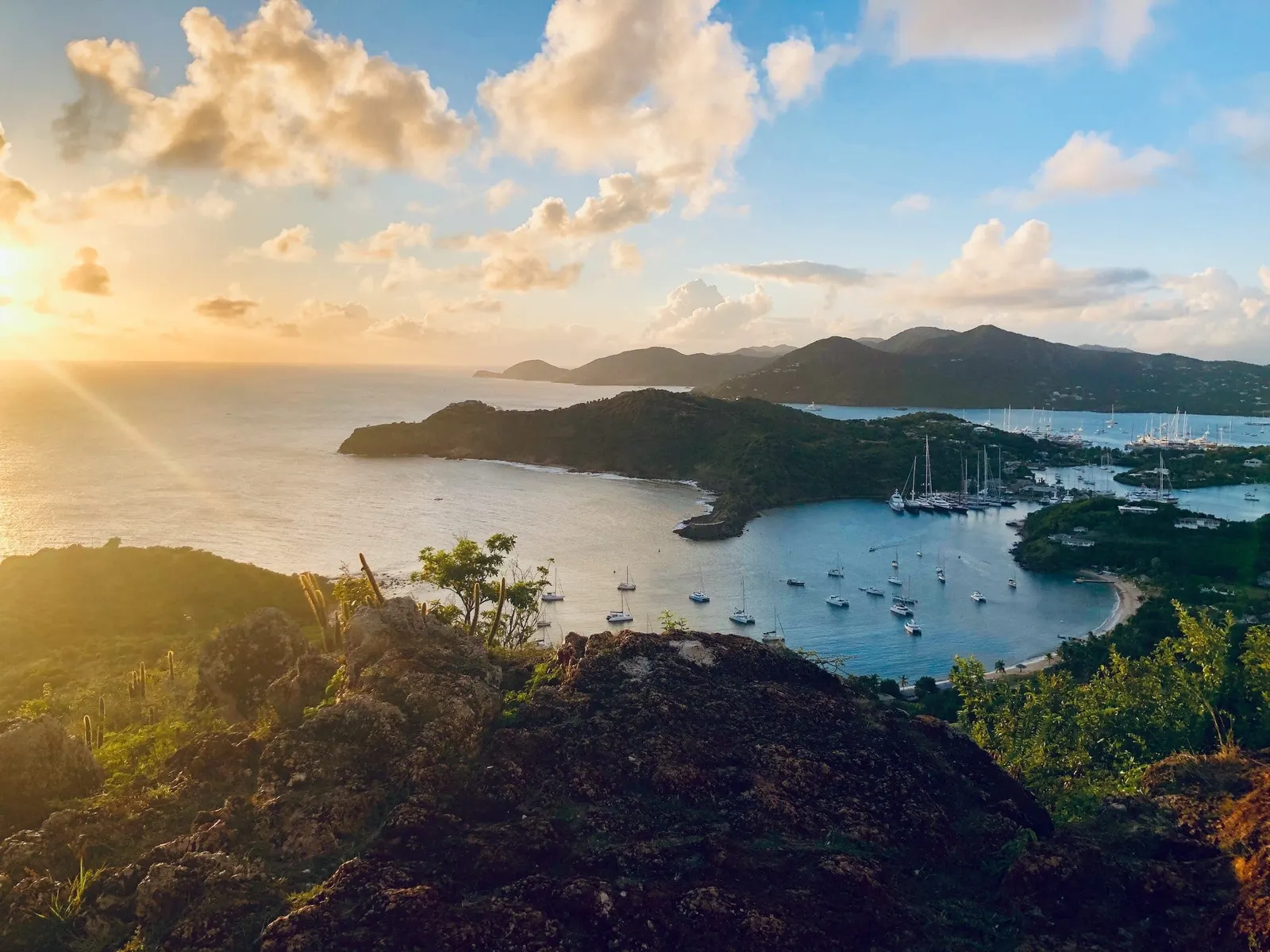 harbour in Antigua with views over the mountains